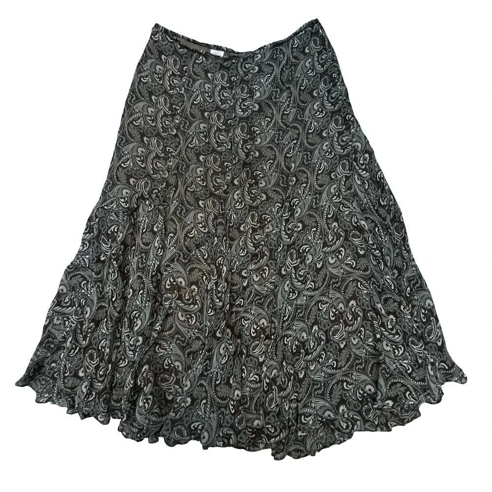 Unbranded Womens Midi Skirt Grey Paisley Boho Classic A-Line Size 30W